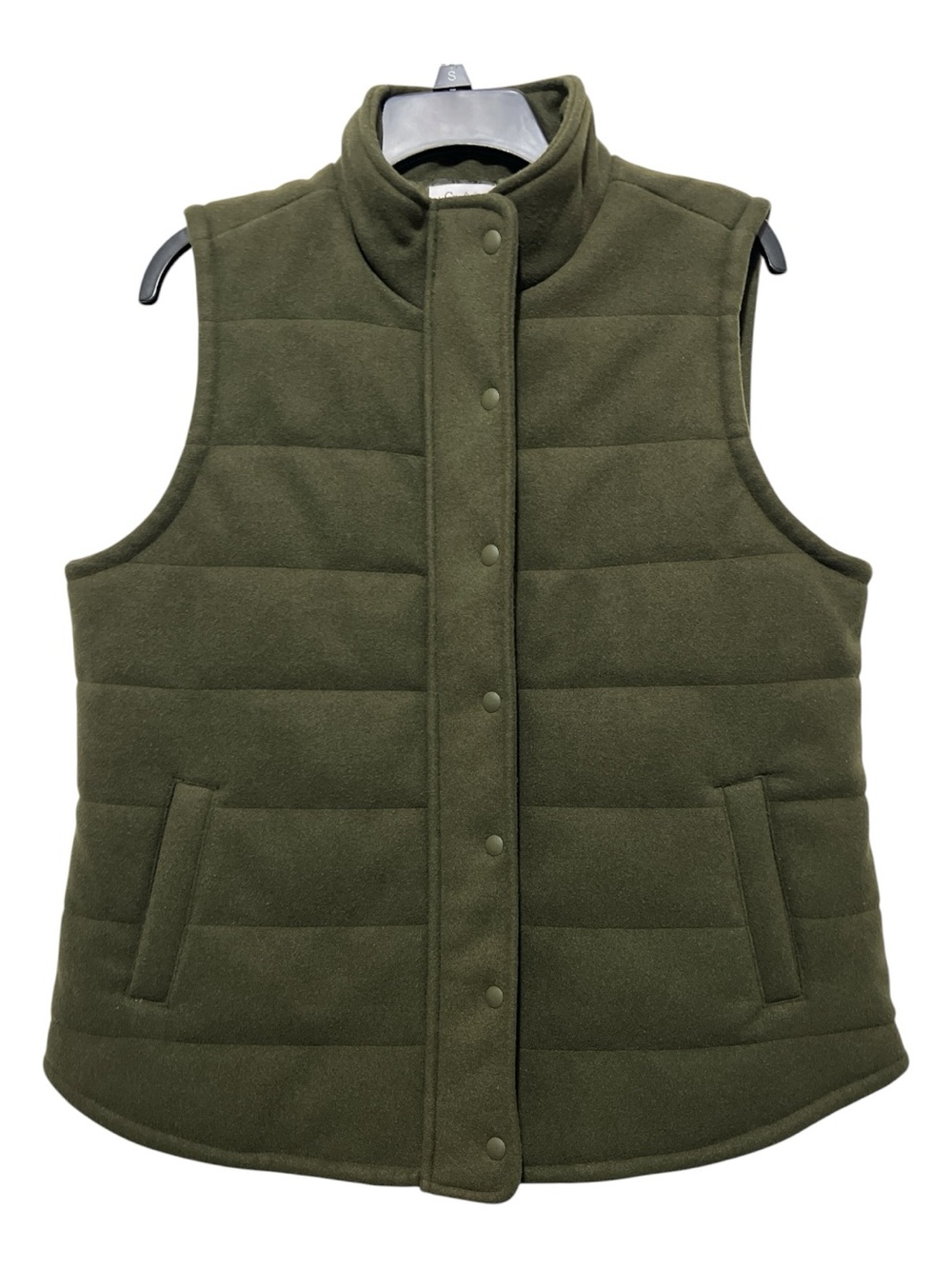 croft & barrow Women’s Olive Green Quilted Fleece Vest with Front Snap Closures